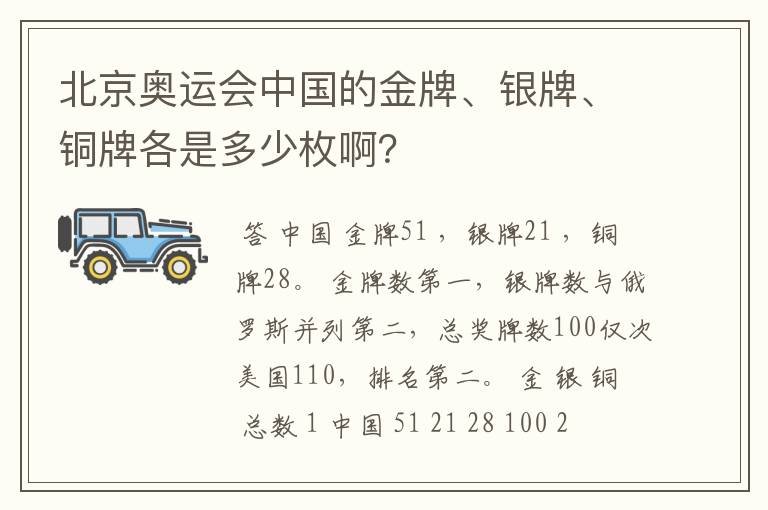 北京奥运会中国的金牌、银牌、铜牌各是多少枚啊？