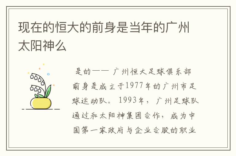 现在的恒大的前身是当年的广州太阳神么