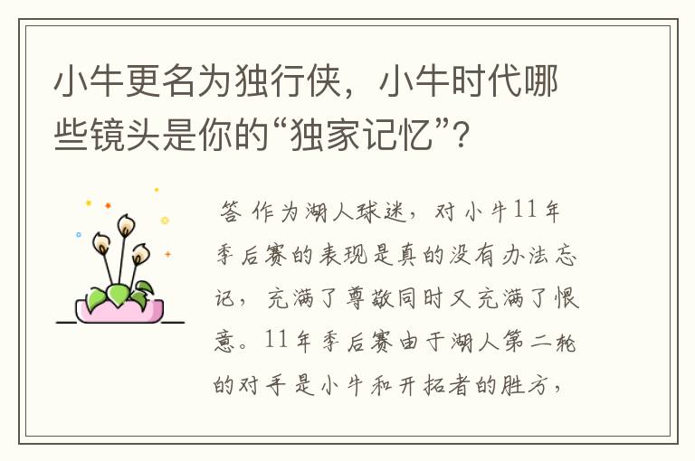 小牛更名为独行侠，小牛时代哪些镜头是你的“独家记忆”？