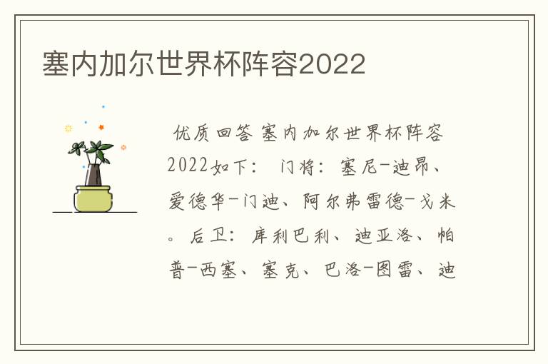 塞内加尔世界杯阵容2022