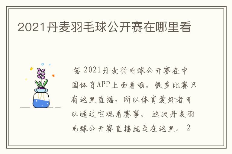 2021丹麦羽毛球公开赛在哪里看