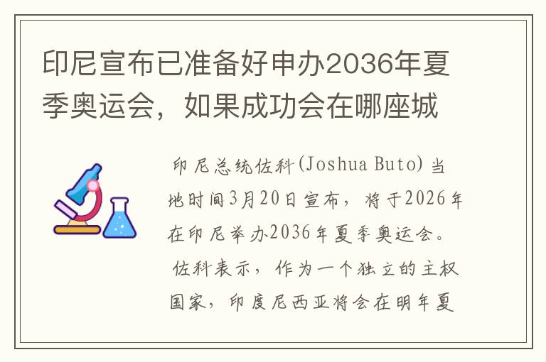 印尼宣布已准备好申办2036年夏季奥运会，如果成功会在哪座城市举办？