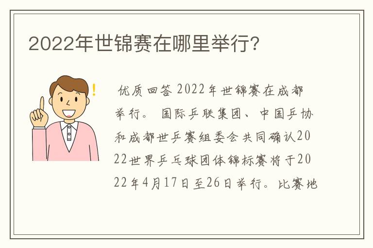 2022年世锦赛在哪里举行?