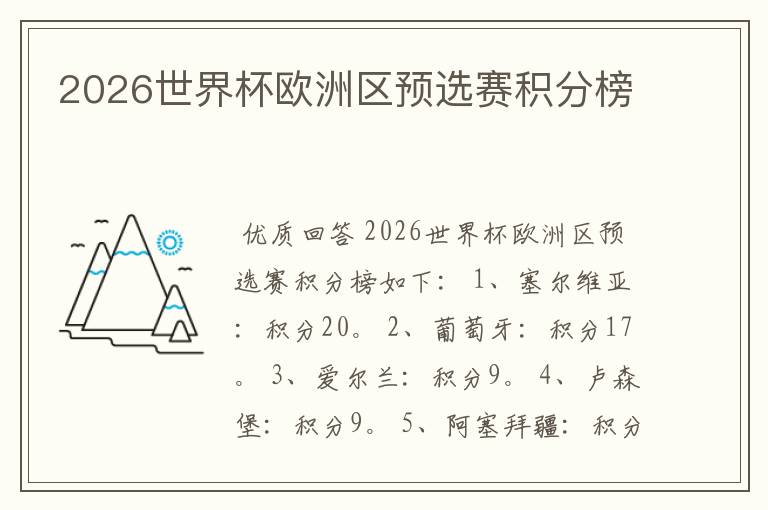 2026世界杯欧洲区预选赛积分榜