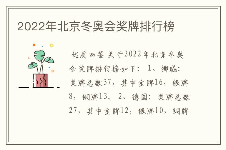 2022年北京冬奥会奖牌排行榜