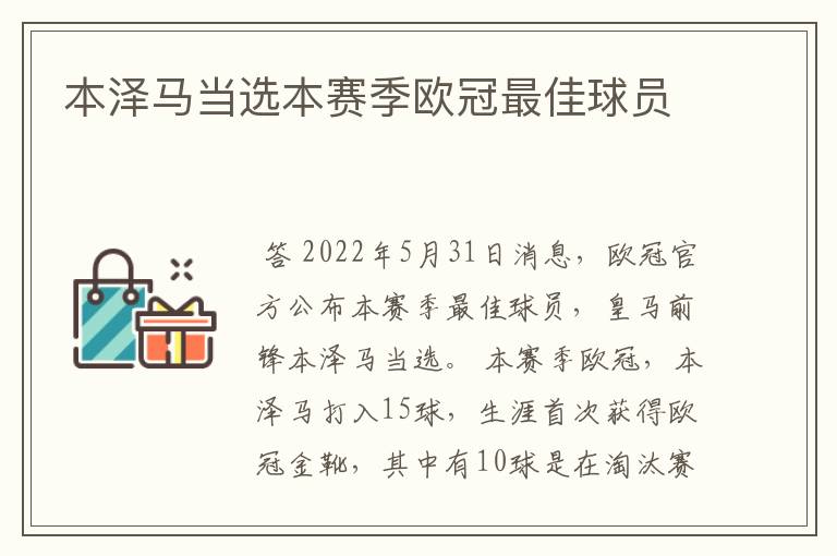 本泽马当选本赛季欧冠最佳球员