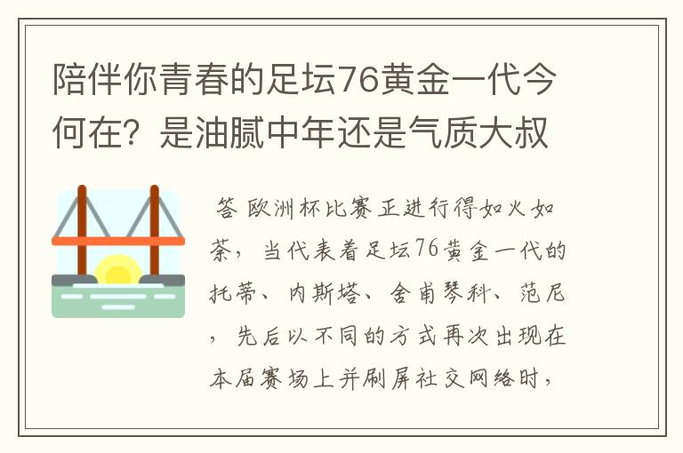 陪伴你青春的足坛76黄金一代今何在？是油腻中年还是气质大叔？