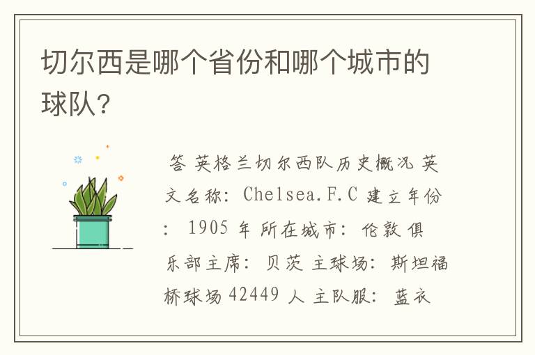 切尔西是哪个省份和哪个城市的球队?