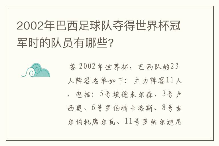 2002年巴西足球队夺得世界杯冠军时的队员有哪些?