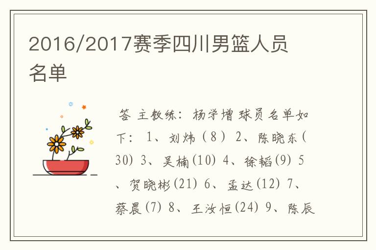 2016/2017赛季四川男篮人员名单