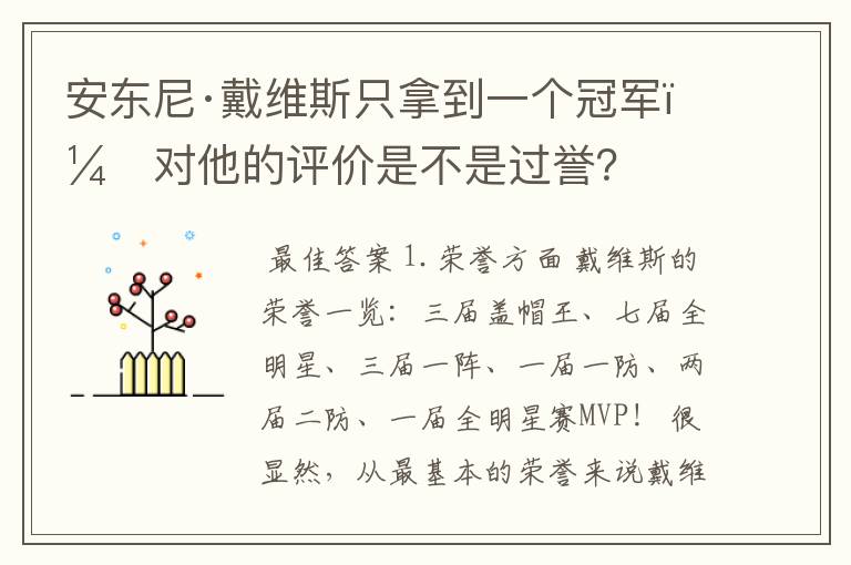 安东尼·戴维斯只拿到一个冠军，对他的评价是不是过誉？