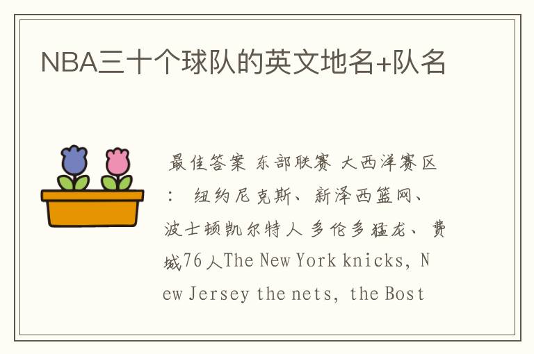 NBA三十个球队的英文地名+队名
