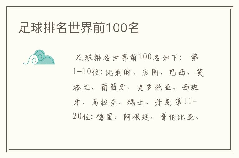 足球排名世界前100名