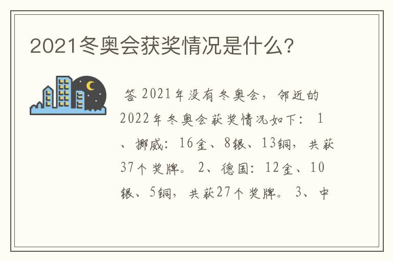 2021冬奥会获奖情况是什么?