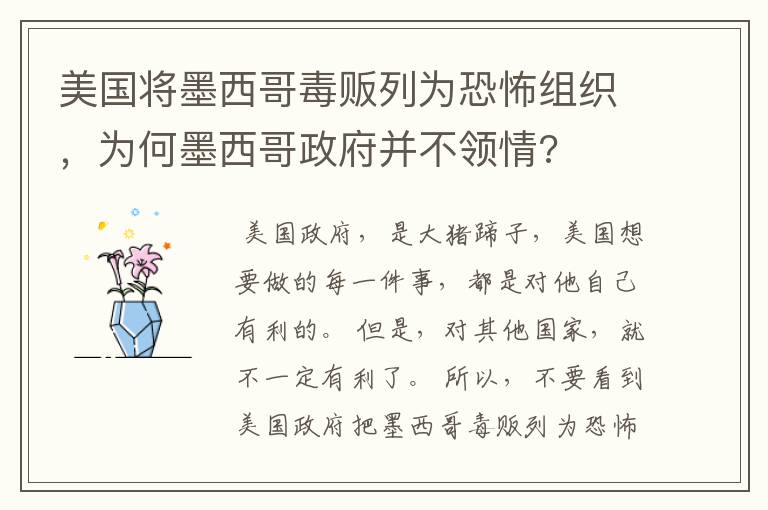 美国将墨西哥毒贩列为恐怖组织，为何墨西哥政府并不领情?