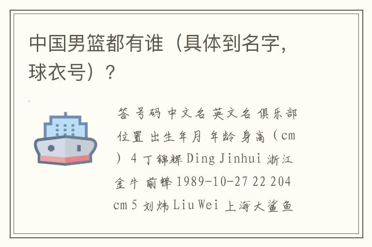 中国男篮都有谁（具体到名字，球衣号）？