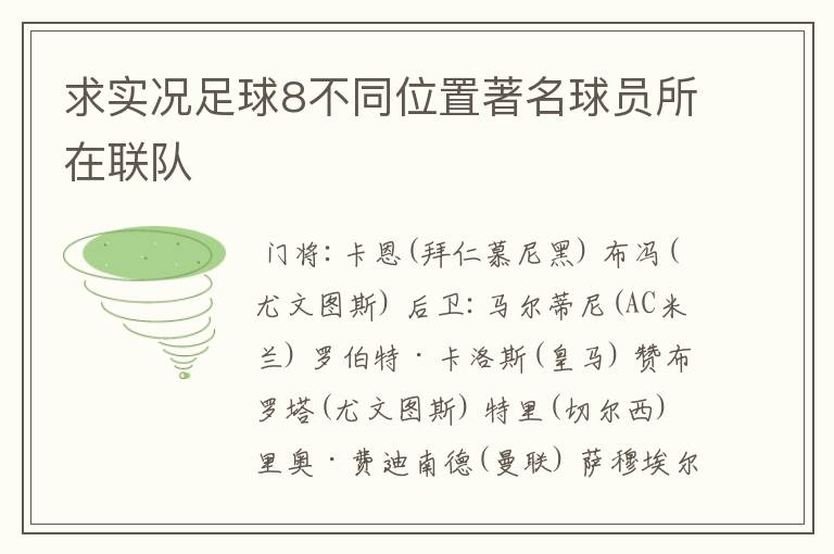 求实况足球8不同位置著名球员所在联队