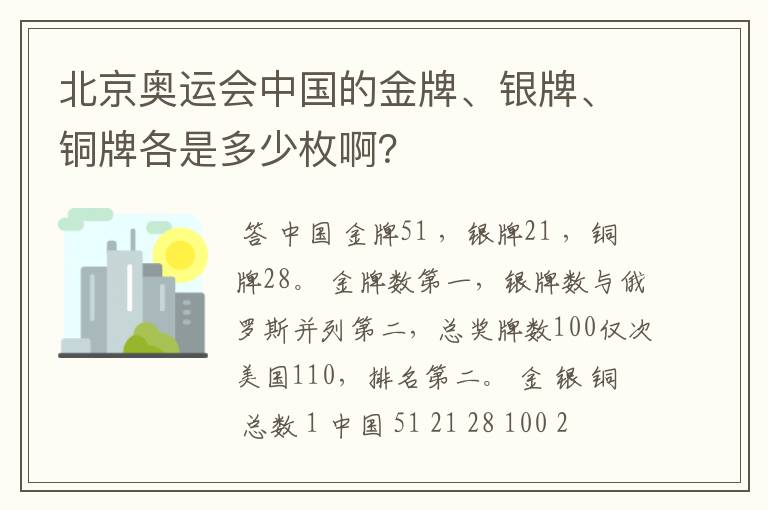 北京奥运会中国的金牌、银牌、铜牌各是多少枚啊？