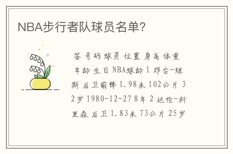 NBA步行者队球员名单？