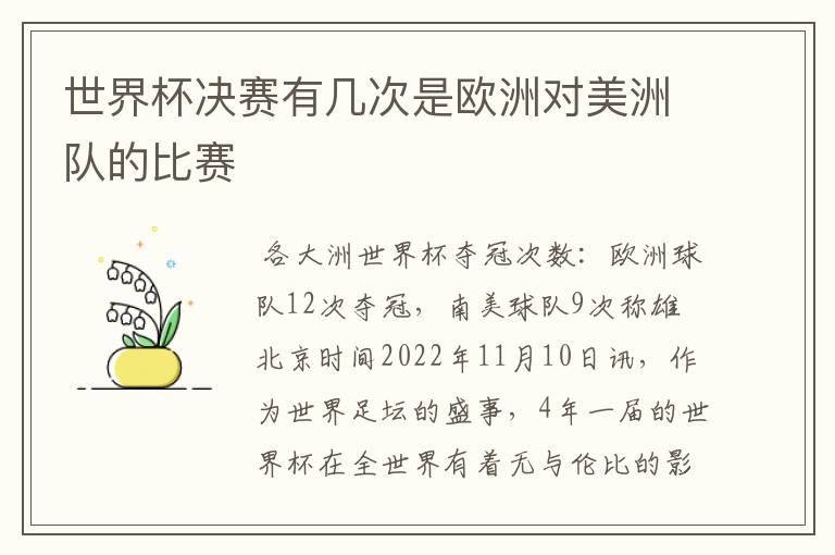 世界杯决赛有几次是欧洲对美洲队的比赛