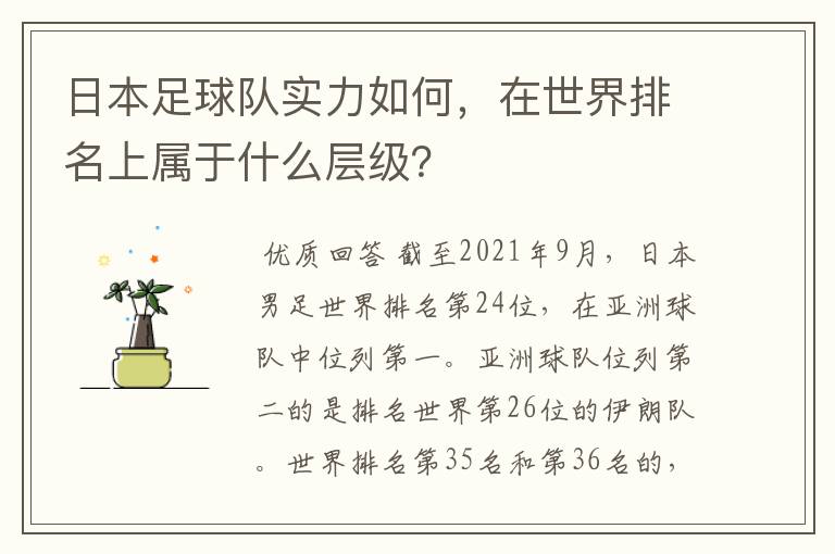 日本足球队实力如何，在世界排名上属于什么层级？