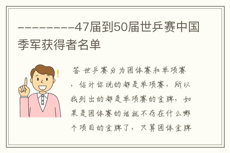 --------47届到50届世乒赛中国季军获得者名单