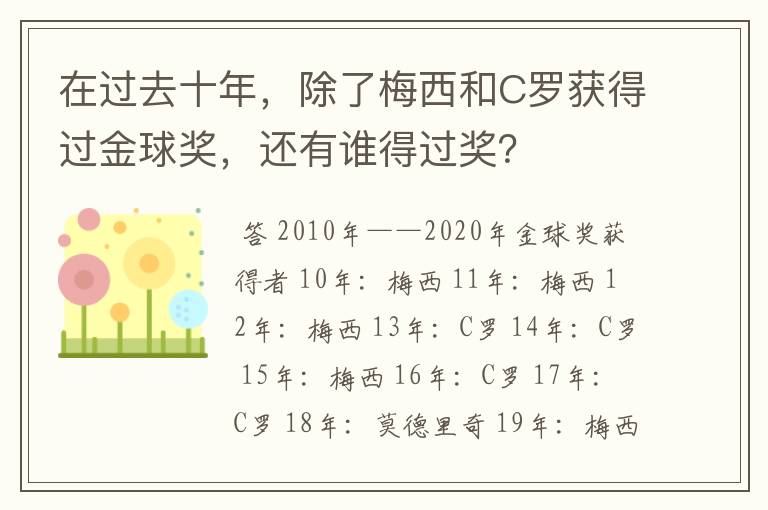 在过去十年，除了梅西和C罗获得过金球奖，还有谁得过奖？