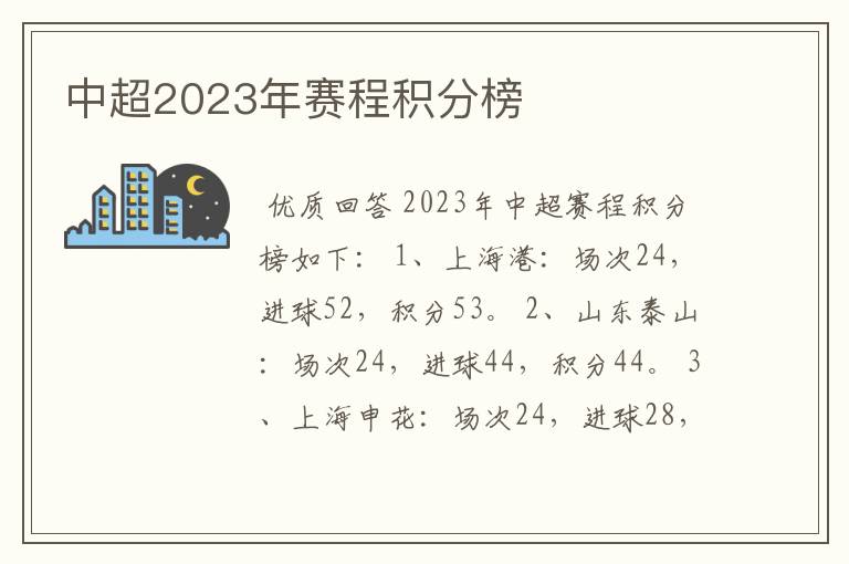 中超2023年赛程积分榜