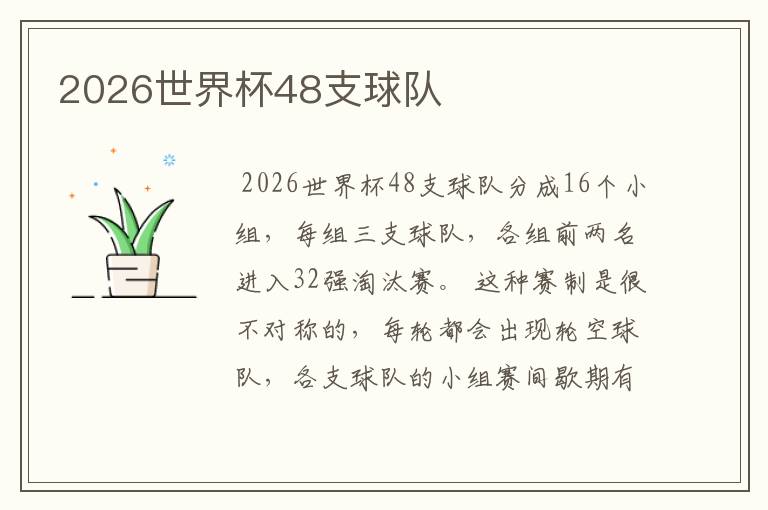 2026世界杯48支球队