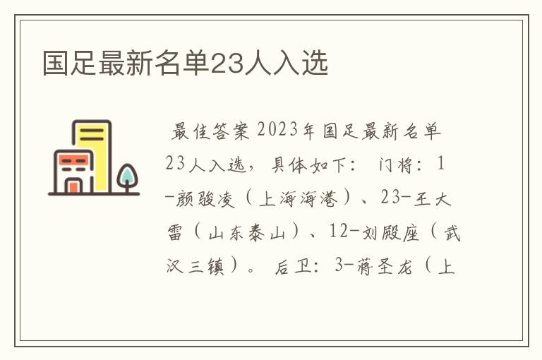 国足最新名单23人入选