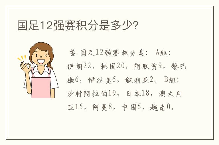 国足12强赛积分是多少？