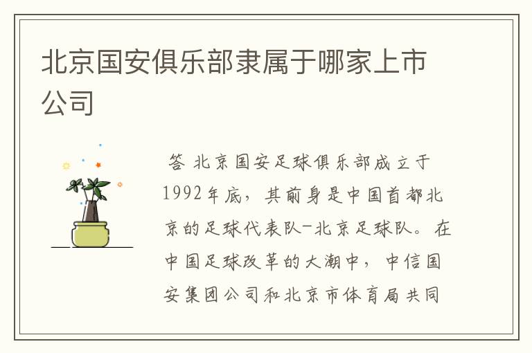 北京国安俱乐部隶属于哪家上市公司