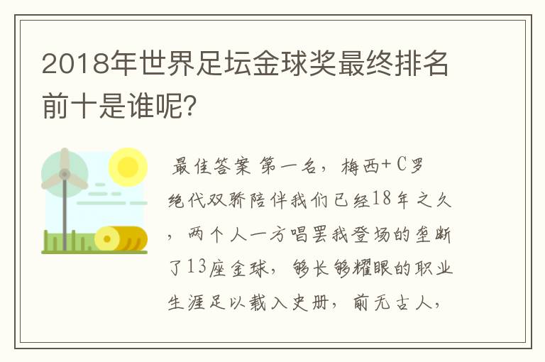 2018年世界足坛金球奖最终排名前十是谁呢？