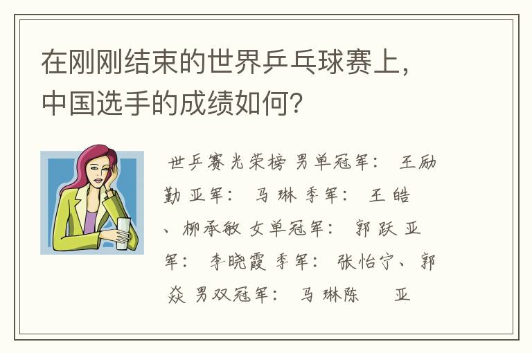 在刚刚结束的世界乒乓球赛上，中国选手的成绩如何？