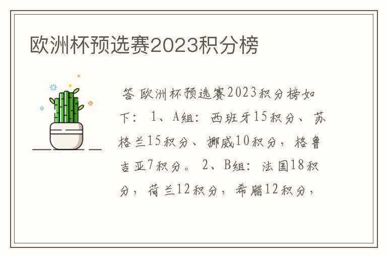 欧洲杯预选赛2023积分榜