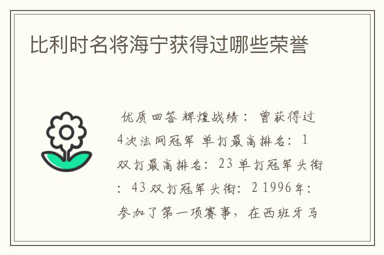 比利时名将海宁获得过哪些荣誉