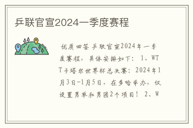 乒联官宣2024一季度赛程