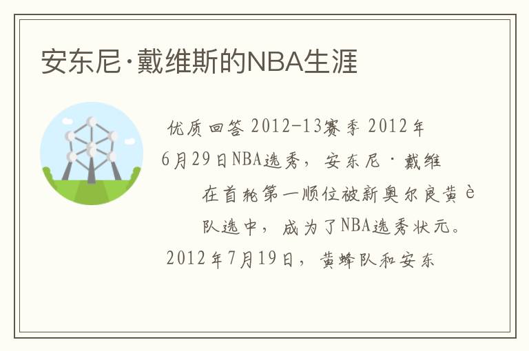 安东尼·戴维斯的NBA生涯