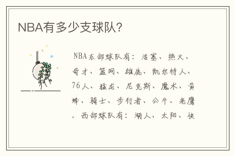 NBA有多少支球队？