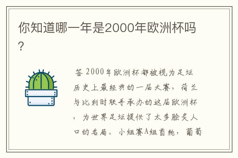 你知道哪一年是2000年欧洲杯吗？