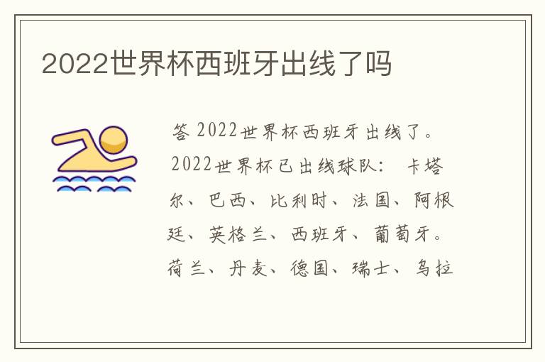 2022世界杯西班牙出线了吗