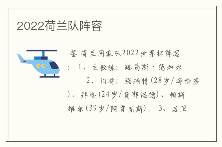 2022荷兰队阵容