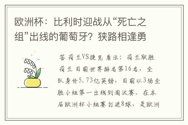 欧洲杯：比利时迎战从“死亡之组”出线的葡萄牙？狭路相逢勇者胜