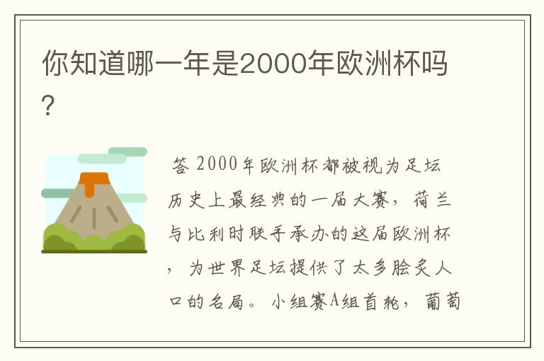 你知道哪一年是2000年欧洲杯吗？