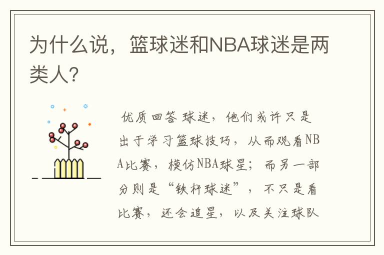 为什么说，篮球迷和NBA球迷是两类人？