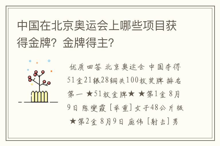 中国在北京奥运会上哪些项目获得金牌？金牌得主？