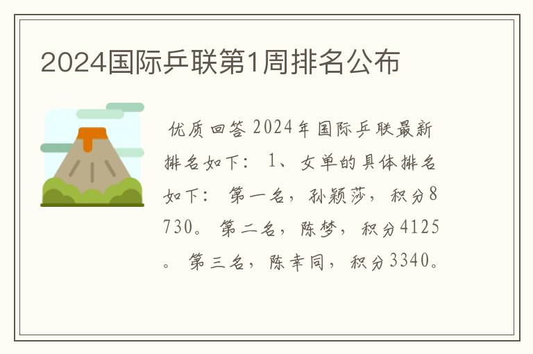 2024国际乒联第1周排名公布