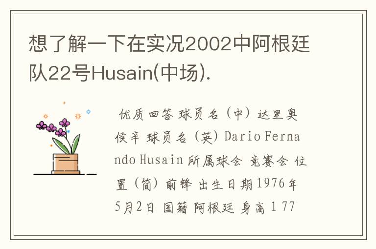 想了解一下在实况2002中阿根廷队22号Husain(中场).