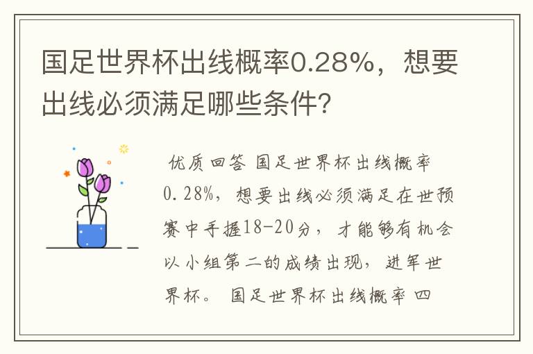 国足世界杯出线概率0.28%，想要出线必须满足哪些条件？