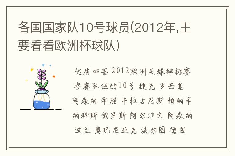 各国国家队10号球员(2012年,主要看看欧洲杯球队)